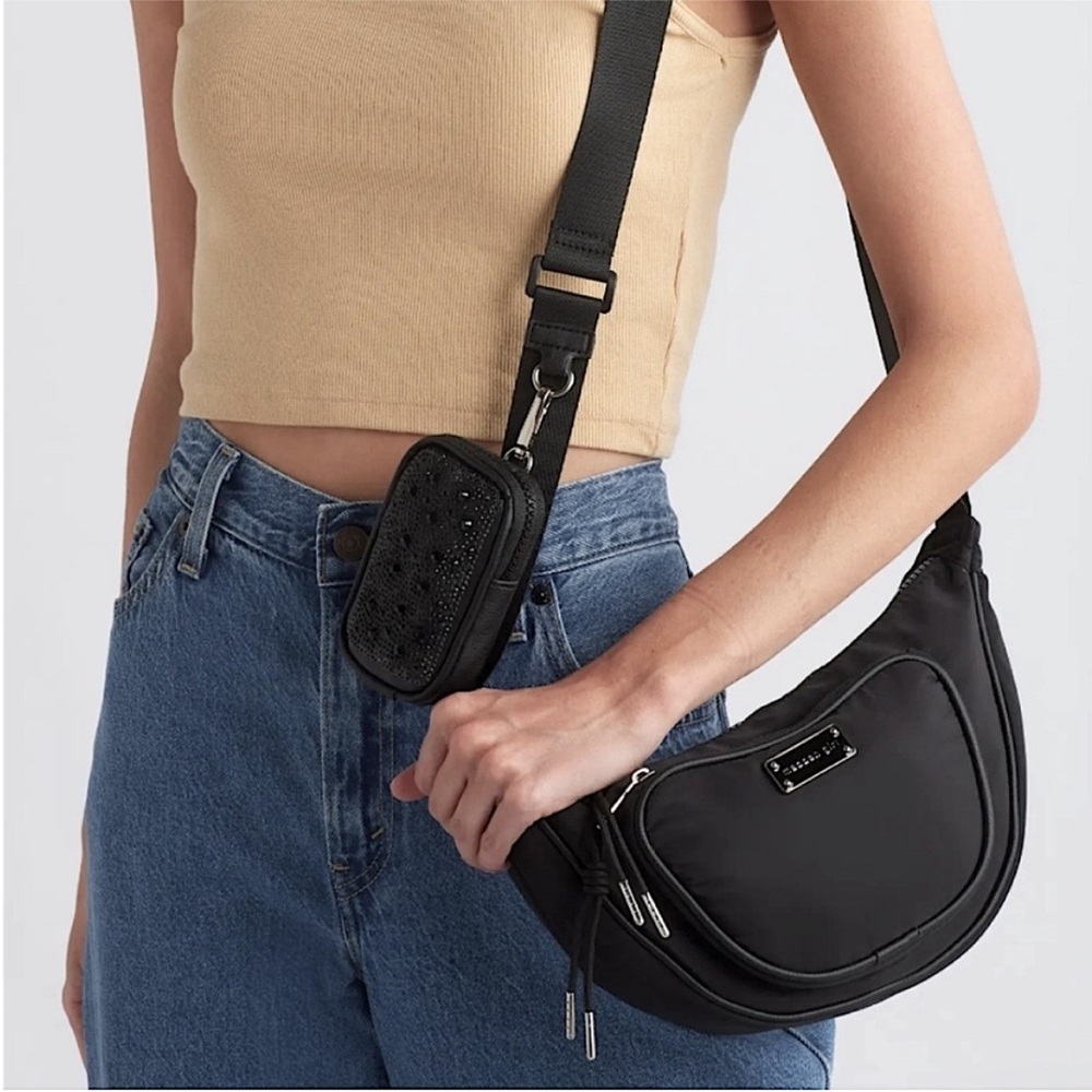 MADDEN GIRL Black Crescent Crossbody & Pouch Set NWT - Picture 2 of 9